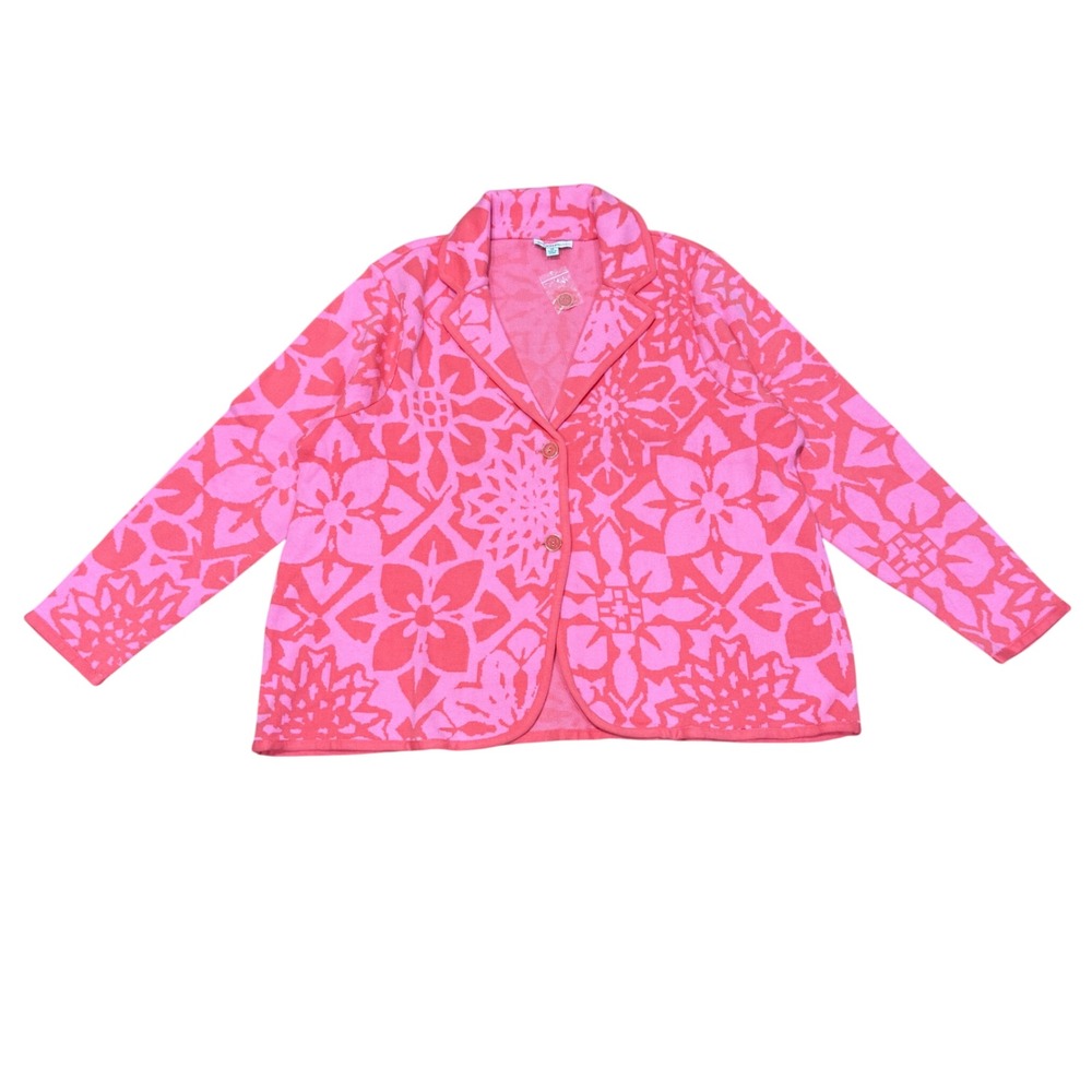 Isaac Mizrahi Live Pink Floral Jacquard Knit Blazer Cardigan 3X Cotton NWOT
